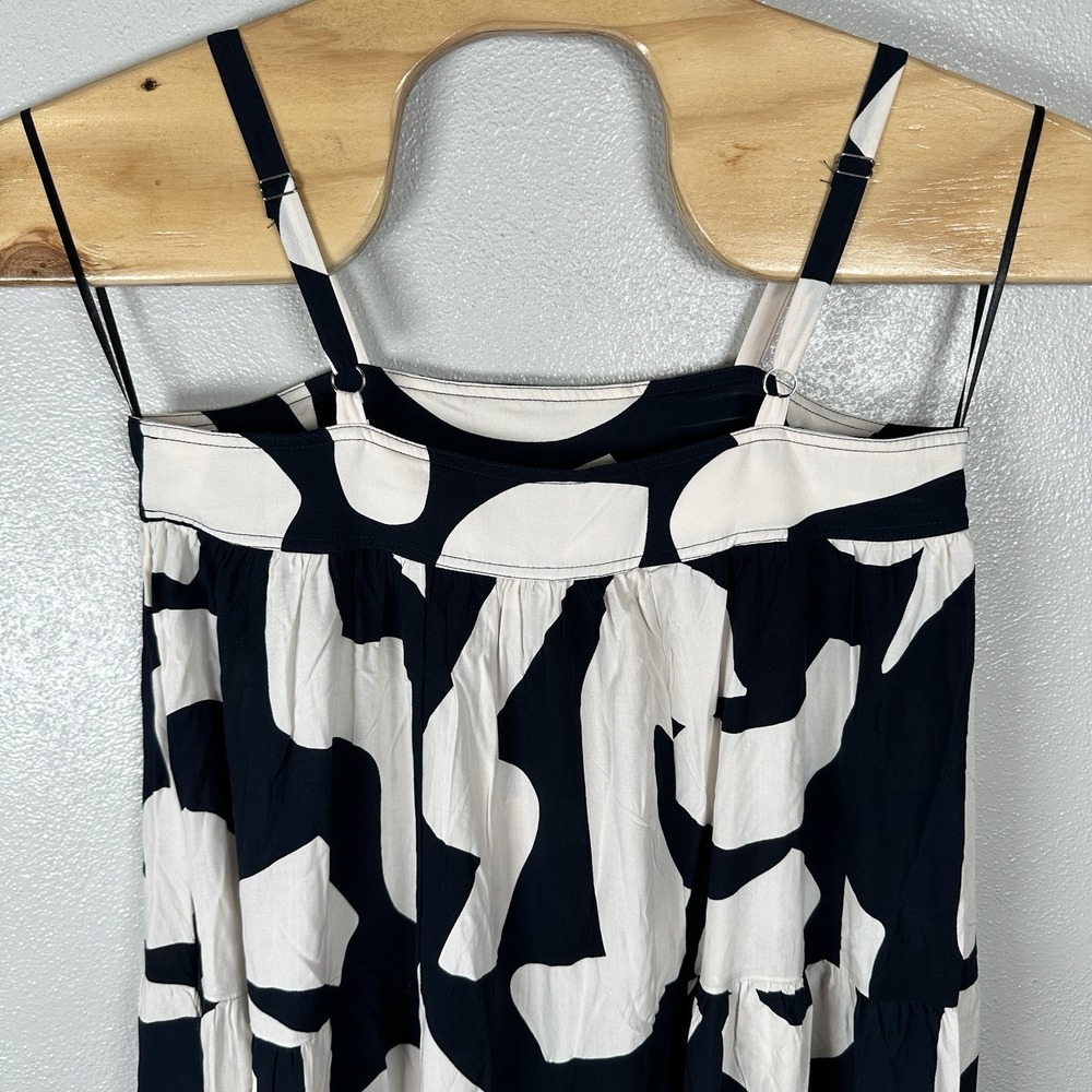 NEW Abel the Label Anthropologie Navy Blue Cream Abstract Maxi Dress Small Boho - Picture 5 of 7